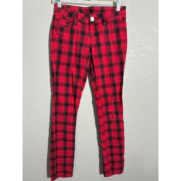 City Streets Pants Womens Size 1 Red & Black Plaid Cotton - Picture 1 of 9